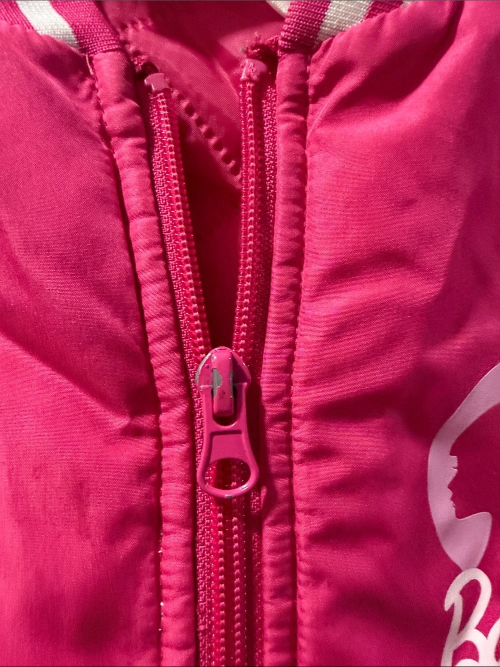 Barbie Hot Pink Kids Puffer Jacket with Striped Trim Size 4-5
